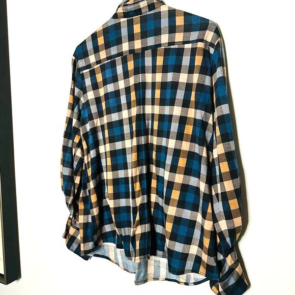 Eden & Olivia Plaid Flannel Blue Orange Button Up Buttons At cuff Shirt Size L - Picture 4 of 7